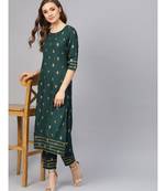 Dark Green Gold Print Kurta With Pants