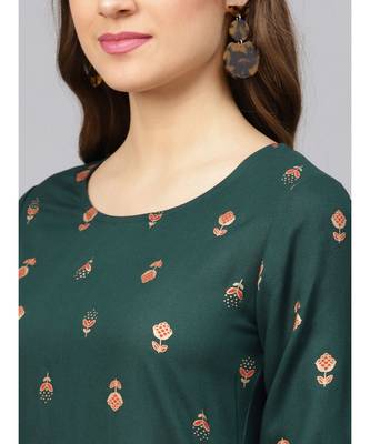 Dark Green Gold Print Kurta With Pants 2
