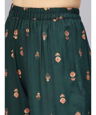Dark Green Gold Print Kurta With Pants 3