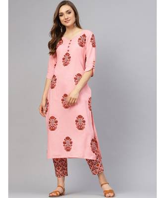 Pink Printed Kurta With Pants 1