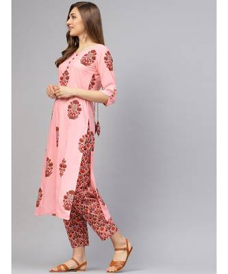 Pink Printed Kurta With Pants 4
