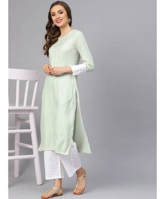 Sage Green Textured Kurta With Pants 1