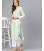 Sage Green Textured Kurta With Pants