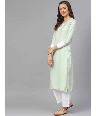 Sage Green Textured Kurta With Pants 5