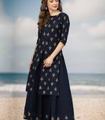 Printed Kurta With Navy Blue Skirt
