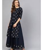 Printed Kurta With Navy Blue Skirt