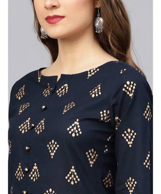 Printed Kurta With Navy Blue Skirt 2