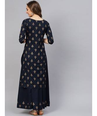 Printed Kurta With Navy Blue Skirt 5