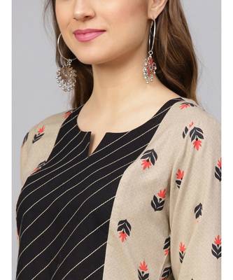 Beige Printed Kurta Set With Black Dupatta 2