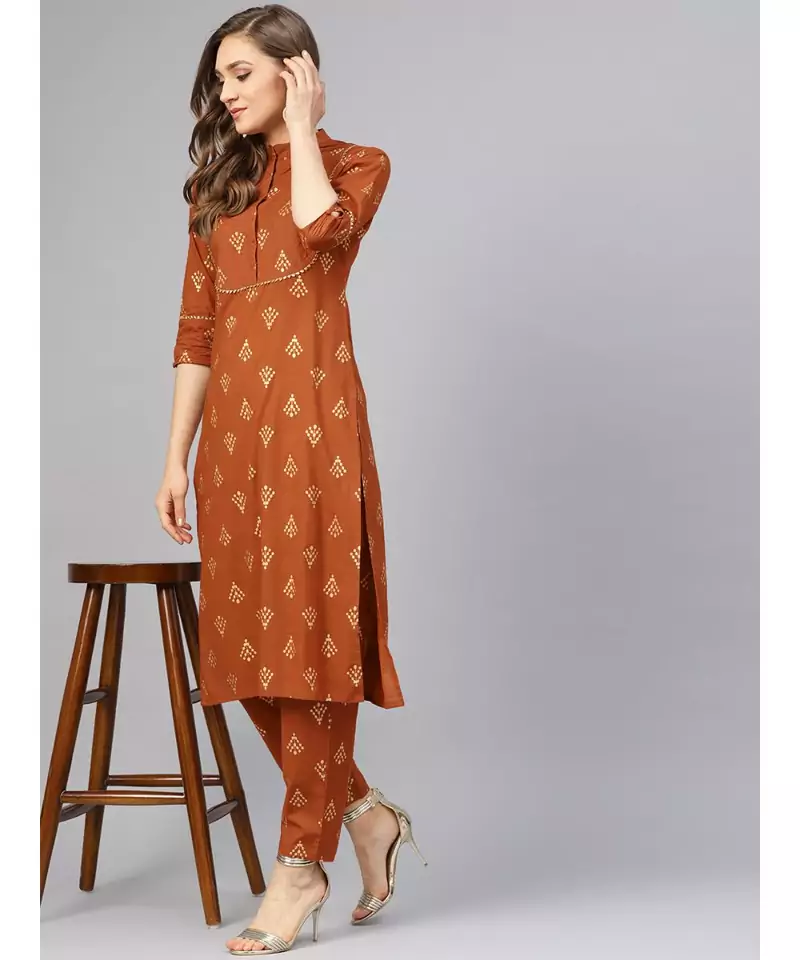Gold Print Kurta With Pants