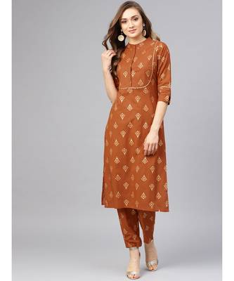 Gold Print Kurta With Pants 4