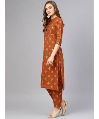 Gold Print Kurta With Pants 5