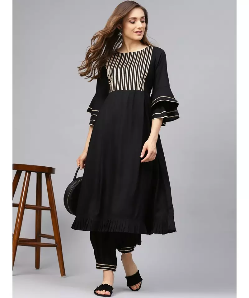 Black Gota Work Kurta Set