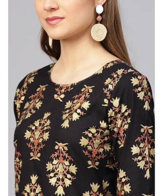 Black Printed Kurta Set With Sage Green Dupatta 2