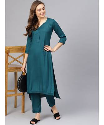 Teal Color Kurta With Pants 1