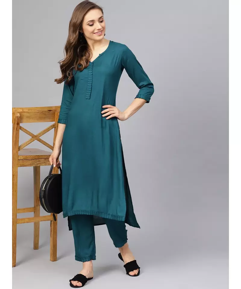 Teal Color Kurta With Pants