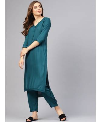 Teal Color Kurta With Pants 4