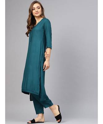 Teal Color Kurta With Pants 5