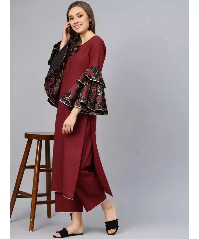 Maroon Kurta With Palazzo Pants