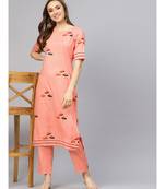 Peach Umbrella Print Kurta With Pants
