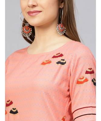 Peach Umbrella Print Kurta With Pants 2