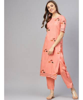 Peach Umbrella Print Kurta With Pants 4