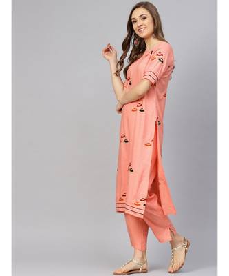 Peach Umbrella Print Kurta With Pants 5