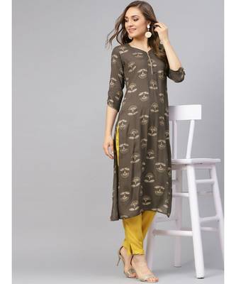 Printed Straight Kurta With Mustard Pants 1