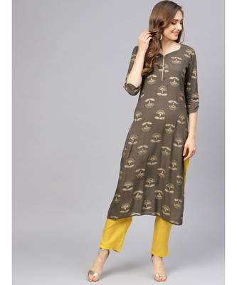 Printed Straight Kurta With Mustard Pants 4