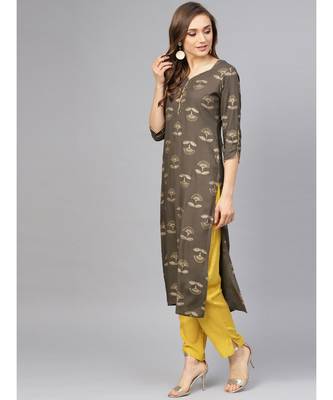 Printed Straight Kurta With Mustard Pants 5