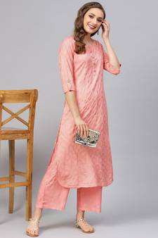 Peach Printed Kurta With Pants