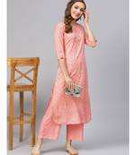 Peach Printed Kurta With Pants