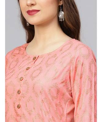 Peach Printed Kurta With Pants 2