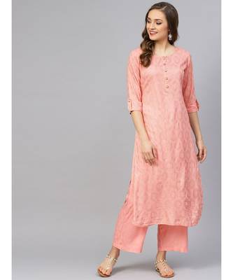 Peach Printed Kurta With Pants 4