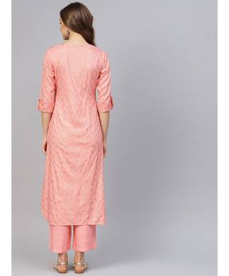 Peach Printed Kurta With Pants 5