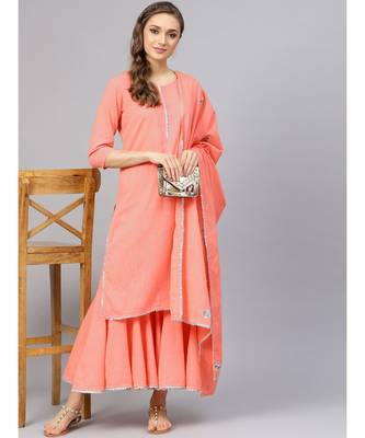 Peach Kurta With Gharara And Dupatta 1