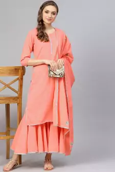 Peach Kurta With Gharara And Dupatta