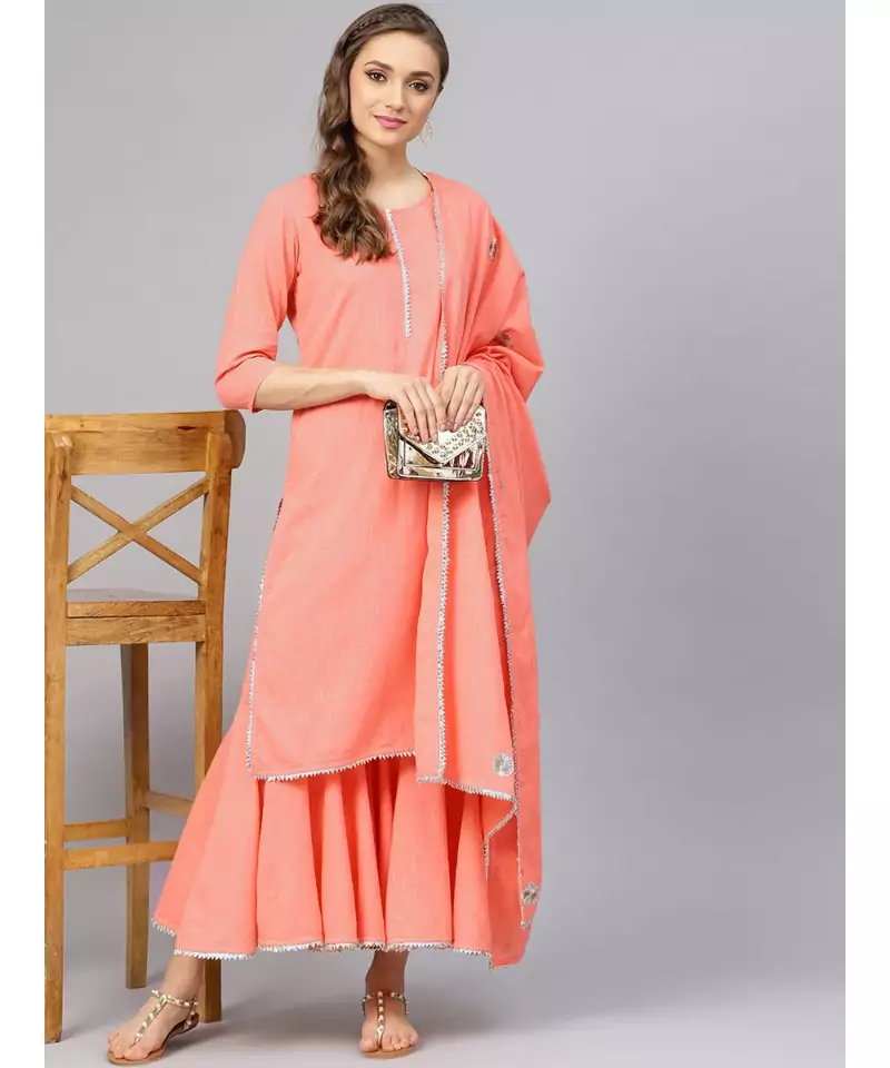 Peach Kurta With Gharara And Dupatta