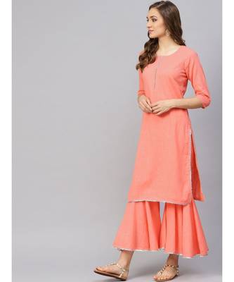 Peach Kurta With Gharara And Dupatta 5