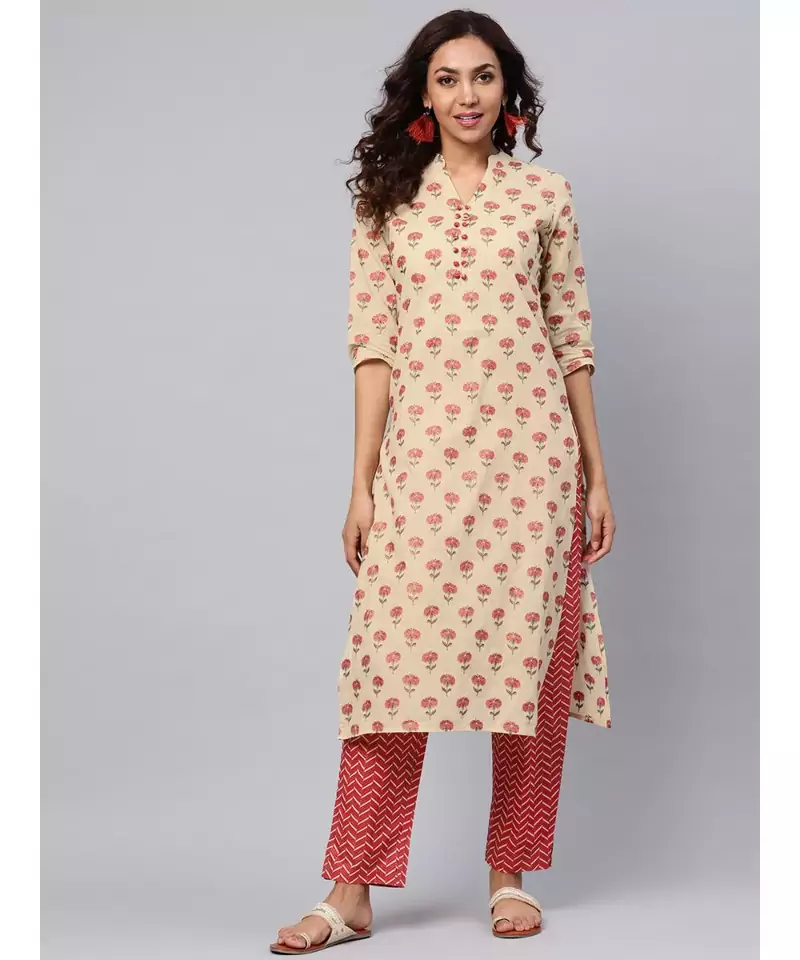 Floral Print Kurta With Printed Pants