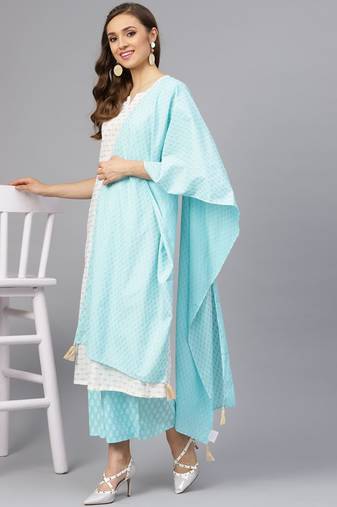 Khadi Gold Print Kurta Set With Dupatta