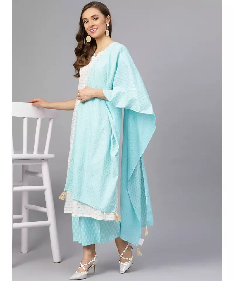 Khadi Gold Print Kurta Set With Dupatta