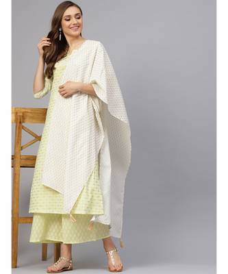 Khadi Gold Print Kurta Set With Dupatta 1