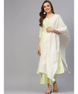 Khadi Gold Print Kurta Set With Dupatta 4