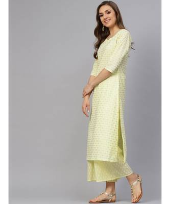Khadi Gold Print Kurta Set With Dupatta 5