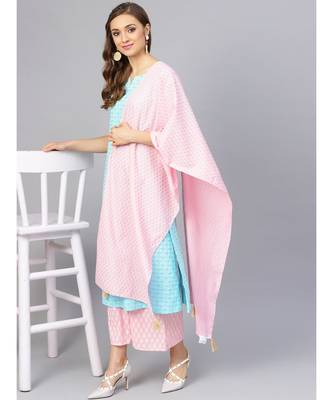 Khadi Gold Print Kurta Set With Dupatta 1