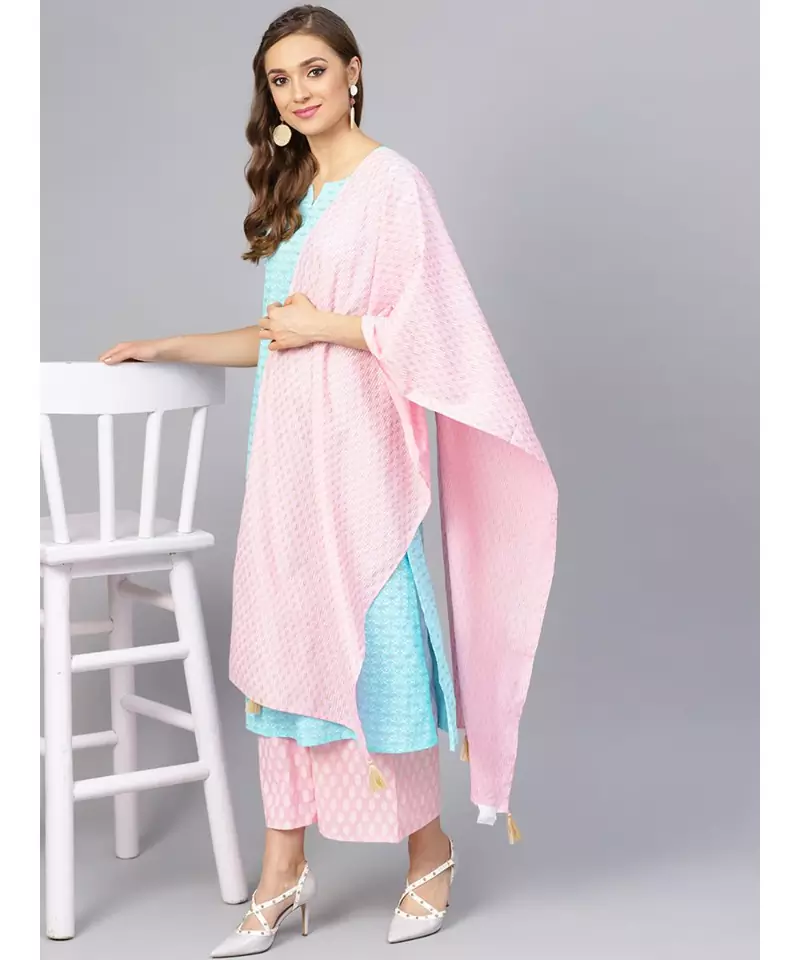 Khadi Gold Print Kurta Set With Dupatta