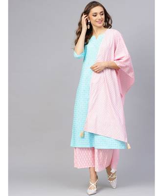 Khadi Gold Print Kurta Set With Dupatta 5