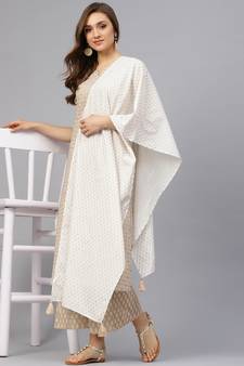 Khadi Gold Print Kurta Set With Dupatta