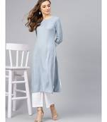 Sage Blue Textured Kurta With Pants